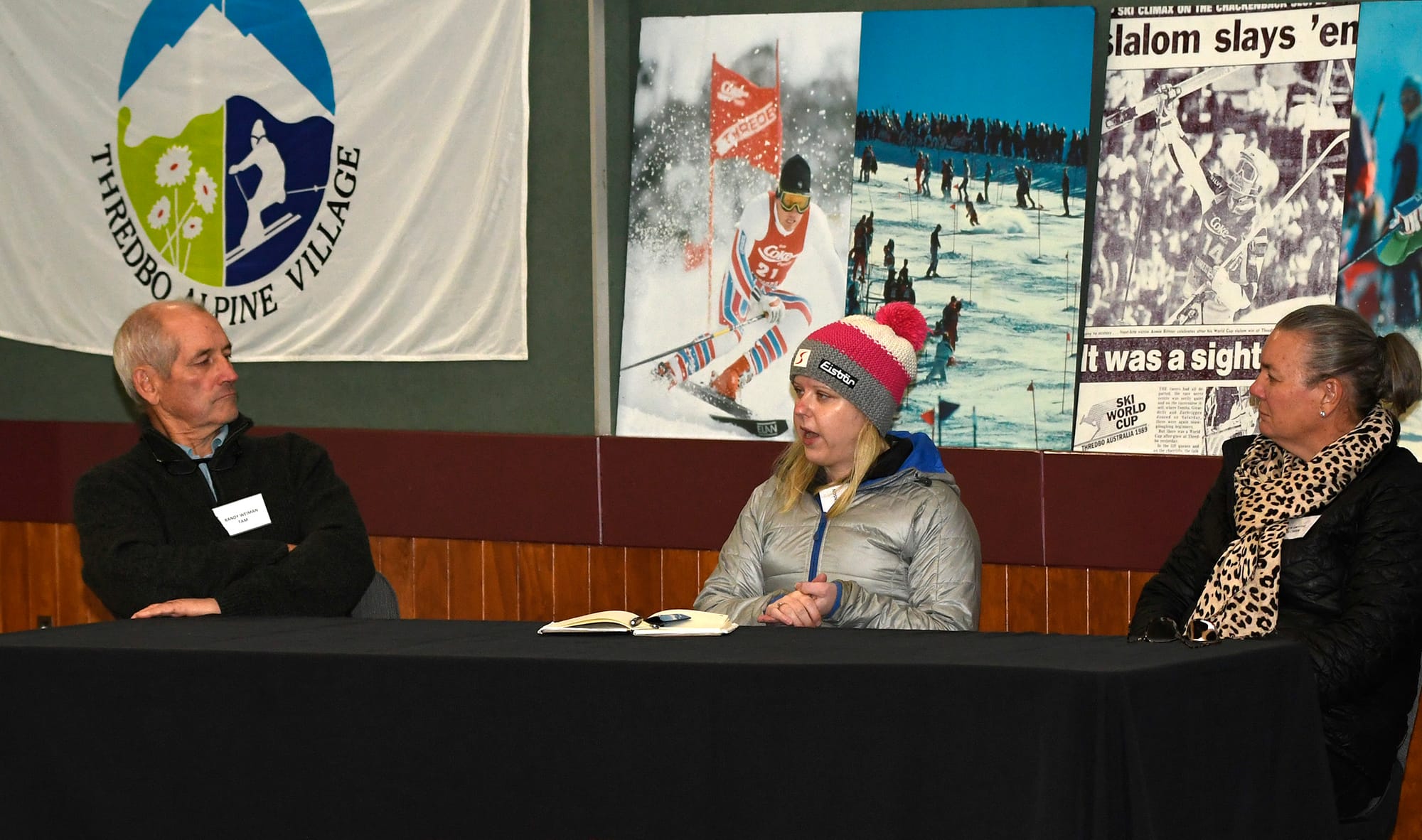 Randy Wieman (Thredbo), Michelle Stevenson (Mt Buller) and Karen Smythe (Falls Creek) on a panel discussing museum collections.