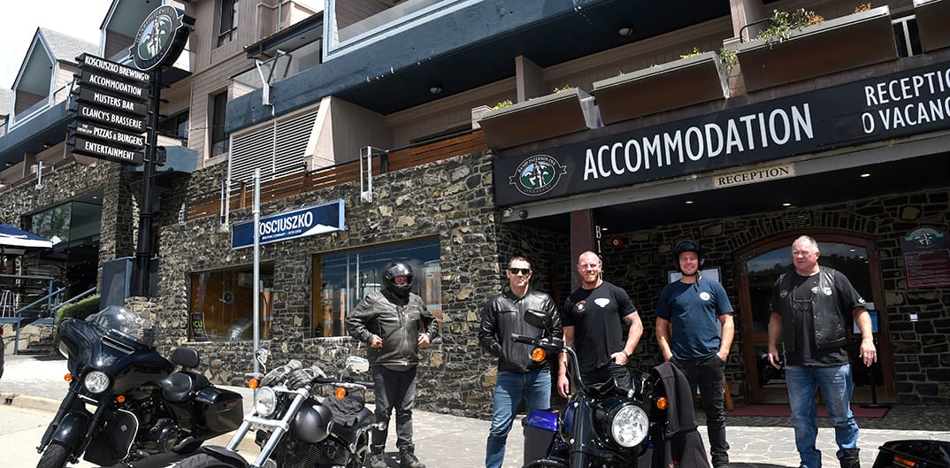 The crew about to ride on their Harley-Davidson bikes.