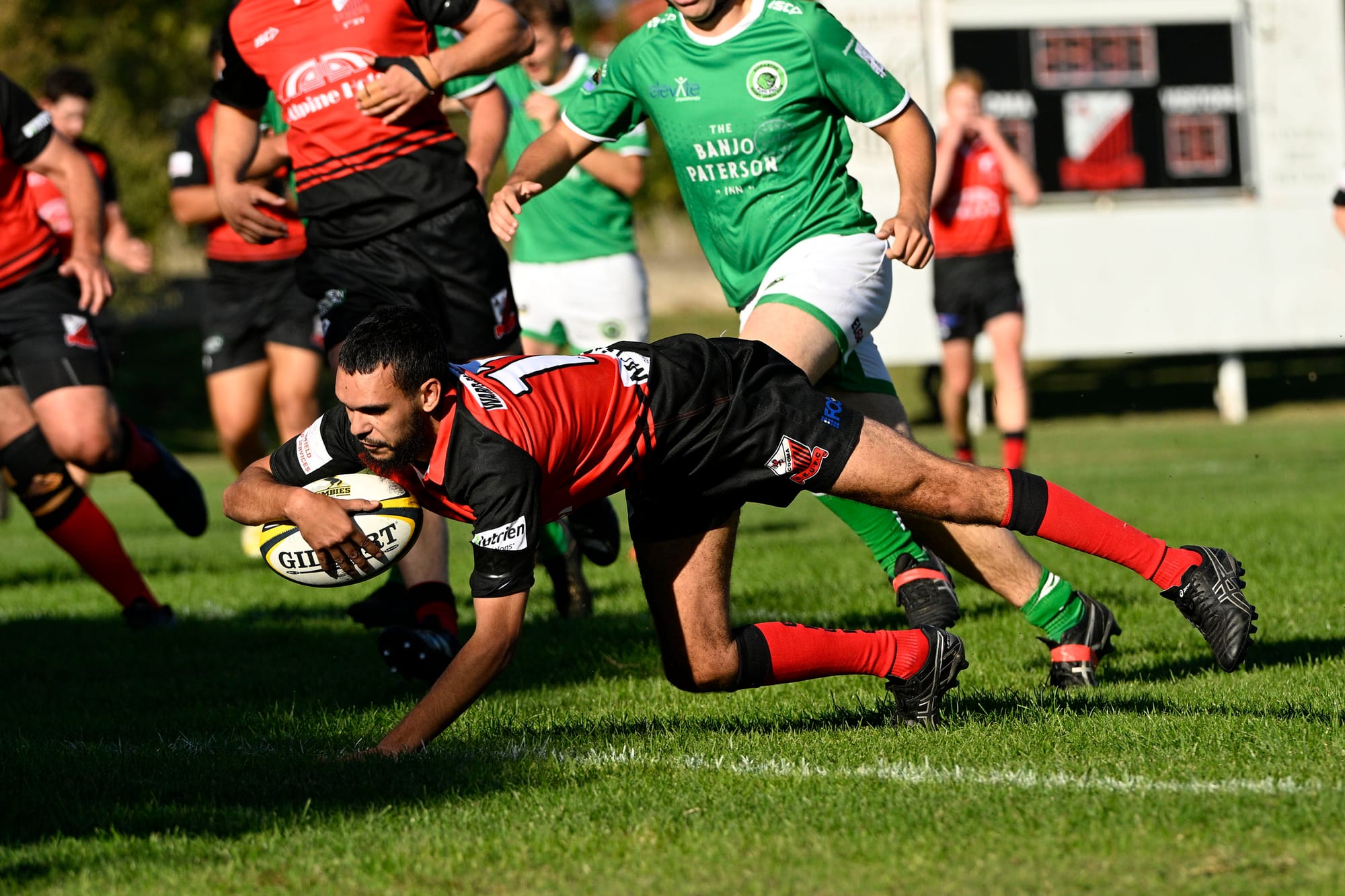 Jacob Stewart dives over for a try in the 1st half for Cooma.