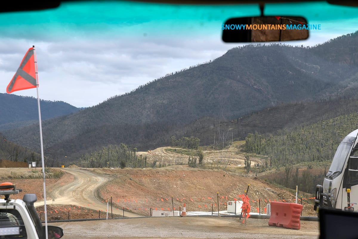 Driving back from the Main Access Tunnel Portal looking approximately west. The Yarrangobilly is on the right out of picture, and again straight ahead out of picture for those who know the area.