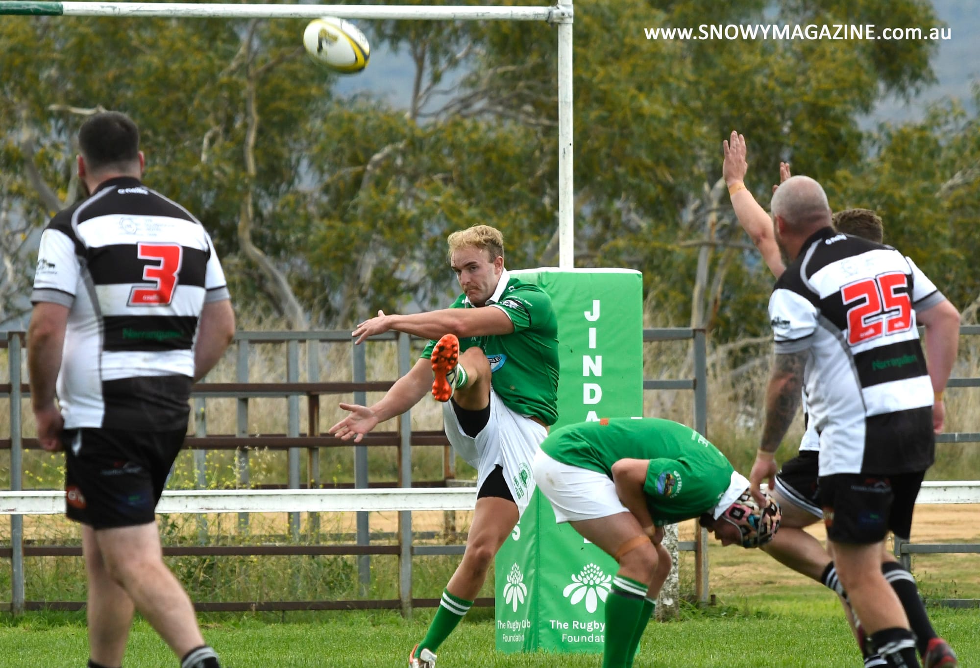 Jackson Stewart with a clearing kick.