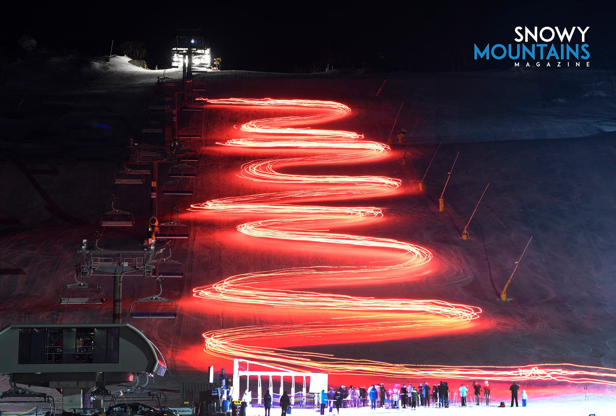 Perisher instructors participate in a flare run on Front Valley in honour of Christian. PHOTOS: Steve Cuff